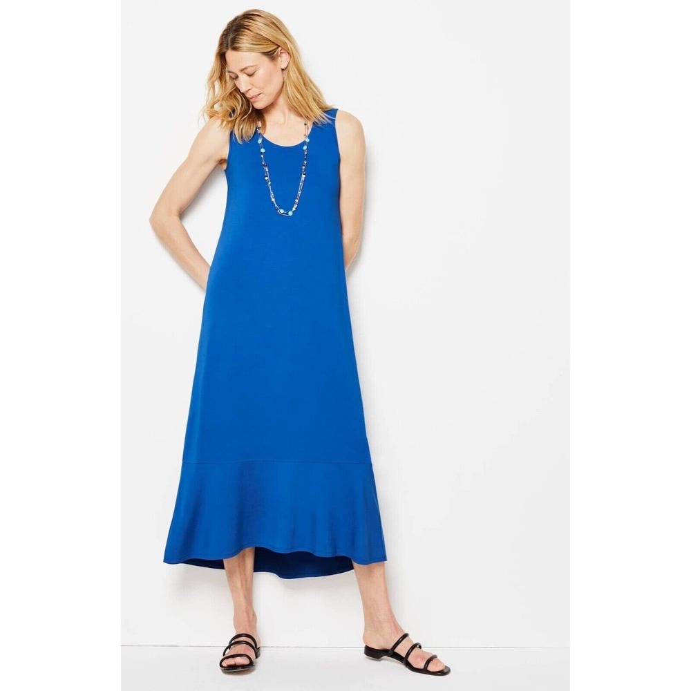 J. Jill Wearever Collection Blue Flounced Hem Rayon Spandex Maxi Dress S NWT